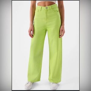 Zara FULL-LENGTH WIDE-LEG BOOGIE PANTS SIZE EU38 USA 6 LIME GREEN JEANS